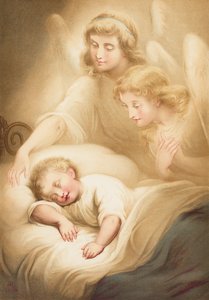 眠っている子供を見守る天使たち（クロモリソ） 作： English School