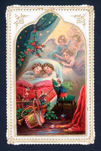 天使のベッドでクリスマスを見守る、クリスマスカード 作： English School