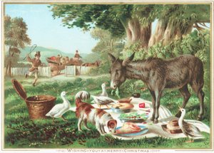 ピクニック、クリスマスカードを食べる動物 作： English School