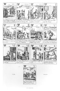 1688年の栄光の革命を記念した反カトリックトランプ、ハートスーツ 作： English School