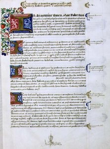 アーカイブ9432 f.5 シャーボーンまたはシャーバーンのロバート（1450年頃～1536年）のチチェスター司教の創始書から、照明されたイニシャル「I」のあるテキストのページ（ベラム製） 作： English School