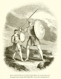 アングロサクソン人の王と鎧を身につける人の武器と衣装 作： English School