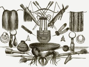 インディアンの武器、装飾品、調理器具 作： English School