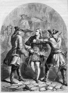 パリでの若いプリテンダーの逮捕、「ジョンカッセルの図解されたイングランドの歴史」のイラスト、1858年頃（彫刻）