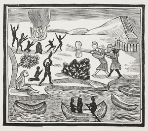キリスト教の囚人による野蛮人の到着、ジョン・アシュトンによる18世紀のChap-booksからのイラスト、パブ。 1882 作： English School