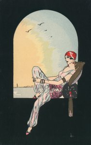 窓際に横たわる女性のアールデコ調の画像 作： English School