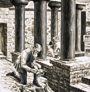 アーサーエヴァンス、クノッソスの古代ミノア宮殿の遺跡を探索 作： English School