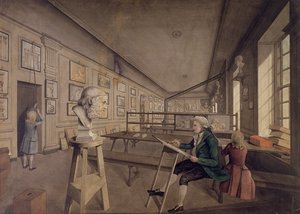 サマーセットハウスの王立芸術アカデミーでバストをコピーしているアーティスト、1780年頃（紙にトイレ） 作： English School