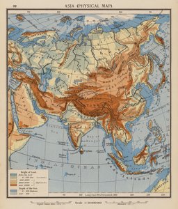 アジア, 物理地図 (カラーリトグラフ) 作： English School