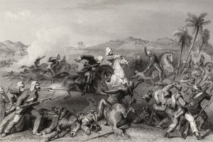 1858年に出版された「インドの反乱の歴史」からの1857年の将軍ニコルソンズの不規則な騎兵隊によるシールコート反逆者への攻撃