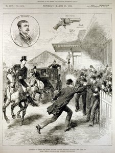 1882年3月11日、「The Illustrated London News」から、ウィンザー駅で女王を撃つ 作： English School