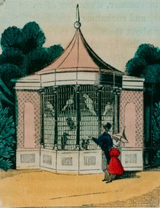 ロンドン動物園のオウムとオウムの鳥小屋。 1840年代 作： English School