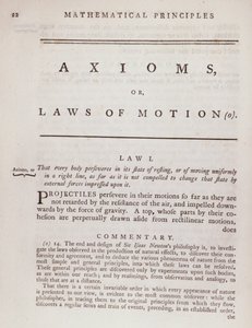 アイザック・ニュートン（1642-1727）1777による自然哲学の数学的原理の第1巻からの公理、または運動の法則 作： English School