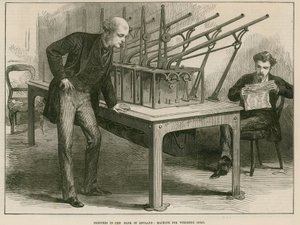 イングランド銀行、金を計量するための機械 作： English School