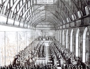 ウィンザー城のセントジョージホールにあるチャールズ2世の宴会（1630〜85年） 作： English School