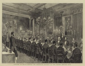 ユナイテッドサービスクラブのフレデリックロバーツ少将への宴会、グラフィックのイラスト、1880年12月4日、