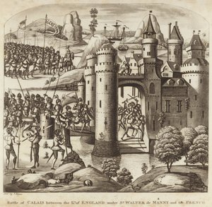 ウォルターマニー卿の下のイングランド国王とフランス人の間のカレーの戦い 作： English School