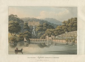 ボーデサーホールと公園：色付きのアクアチント彫刻、1816年 作： English School