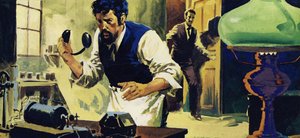 ベルは、ある日、受信機でワトソンズの声が聞こえるまで探索を続けました 作： English School
