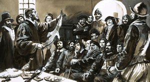 博物学の公開講座を行うベルナール・パリッシー（紙にガッシュ 作： English School