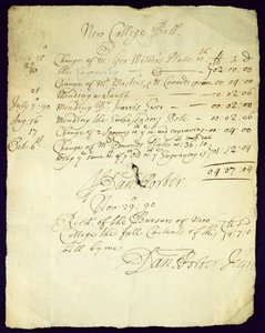ダニエルポーターからニューカレッジへのビル、1690年 作： English School