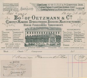 Oetzmann＆Co、キャビネットメーカー、室内装飾品、寝具メーカー、家具製造業者からの請求書 作： English School