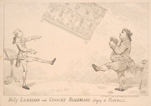 W.ハンフリーが1744年に発表した、東インド法案に言及するサッカー、風刺漫画で遊ぶビリー黒ひげとチャーリー黒ひげ 作： 英語学校