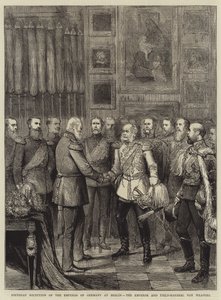 ベルリンでのドイツ皇帝の誕生日レセプション、皇帝とフォン・ウランゲル野戦軍司令官（エングレービング 作： English School