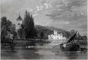 ビシャム・アビー（Bisham Abbey）。(彫刻、1850年頃) 作： English School