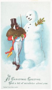 雪だるま、クリスマス カードと話している黒人男性 作： English School