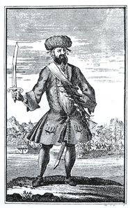 1724年に発行されたチャールズジョンソン船長による最も悪名高い海賊の強盗と殺人の一般的な歴史からの黒ひげ海賊 作： English School