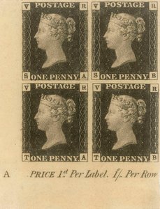 ペニーブラック切手のブロック、1840年頃（切手） 作： English School