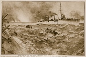 沈没するブルッヒャーから男性を救うアレトゥサの船、1914年〜19年 作： English School