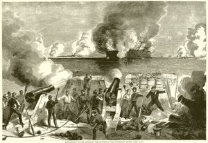 1861年4月13日、南軍のバッテリーによるサムター砦の砲撃 作： English School