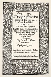 地球との境界線、ワトキンスとロバーツが印刷したウォルターグレイの予後、1593年 作： English School