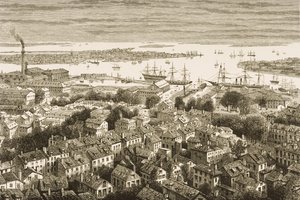 バンカーズヒルのボストン、1870年頃、宗教地区協会発行の「アメリカンピクチャーズ」より1876 作： English School