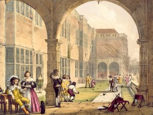 1600年にブラムスヒルのテラスにあるボウル、ジョセフナッシュによる中世の建築物、1838年に出版 作： English School