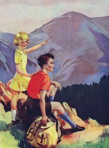 山でハイキングする男の子と女の子（カラーリソ） 作： English School