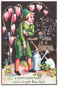 出血ハートの花、クリスマスカードを運ぶ少年 作： English School