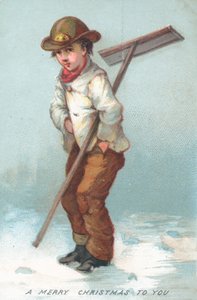 雪、クリスマスカードを片付ける少年 作： English School