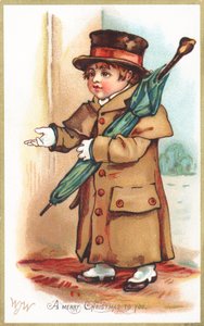 ドア、クリスマスカードで傘を持つ男の子 作： English School