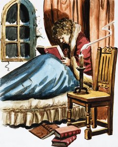 ベッドで読んでいる少年 作： English School