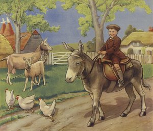 イギリスの田舎でロバに乗った少年（カラーリソ） 作： English School