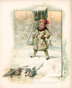 雪の中でアヒルを見ている少年 作： English School