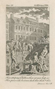 1728年にブライドウェル橋でフリートディッチで入浴した少年 作： English School