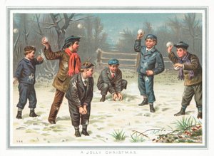 雪合戦、クリスマスカードを持つ男の子