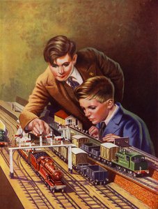 電車のセットで遊ぶ男の子 (カラーリソ) 作： English School