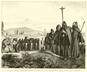 ローマのカンパーニャで殺された男の遺体を背負ったミセリコルディアの同胞 作： English School