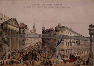 マンション・ハウスの通りにかかる橋、1862年頃（アクアチント） 作： English School