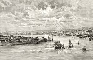 オーストラリア、ブリスベン港、1880年、ハワードウィロビー著「オーストラリアの写真」より、宗教団体、ロンドン、1886年発行 作： English School